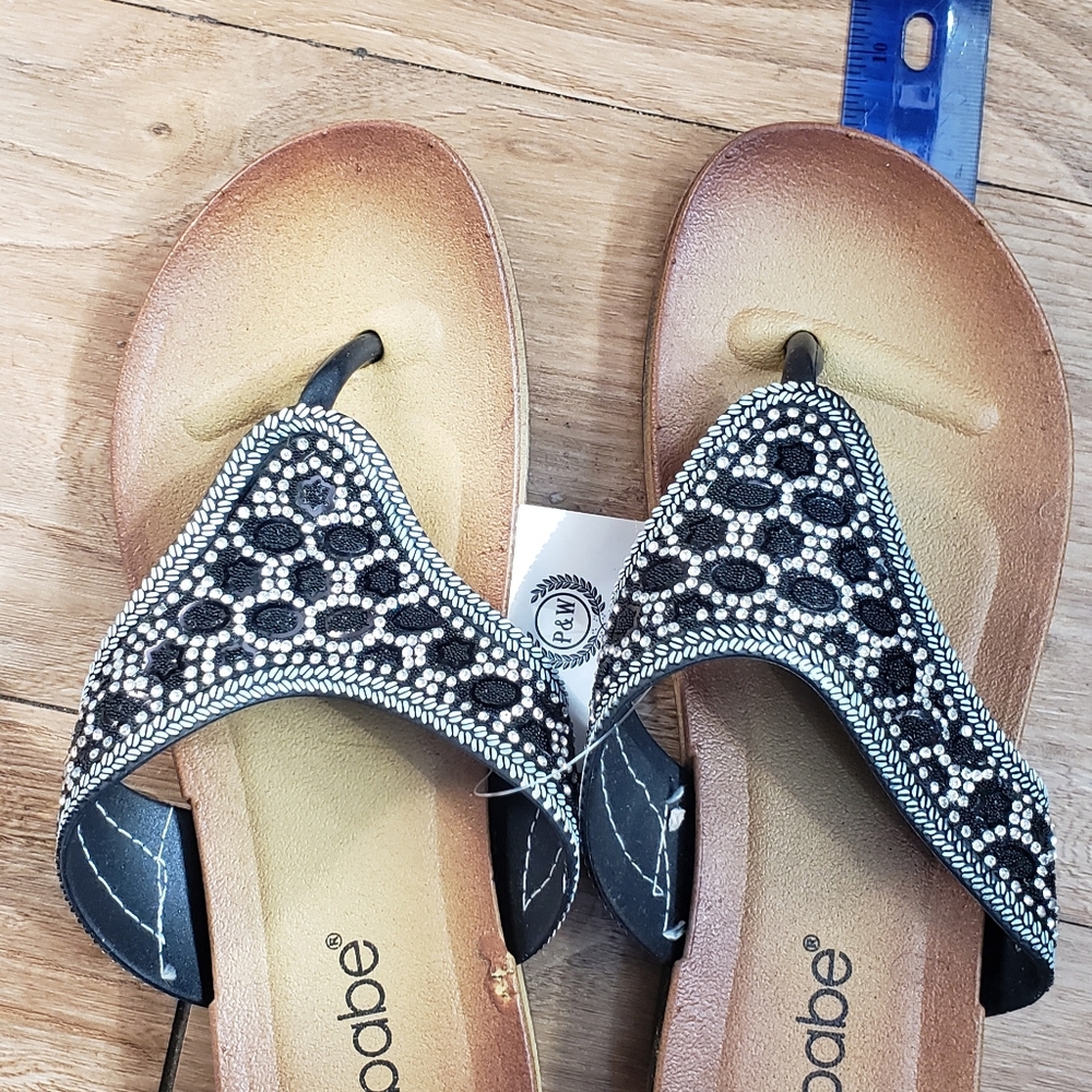 3 PAIR SET Dana Black, Brown, & White Jeweled Thong Flip Flops - Picture 11 of 12